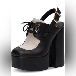 Jessica Simpson Womens Sondos Faux leather Chunky Slingback Heels